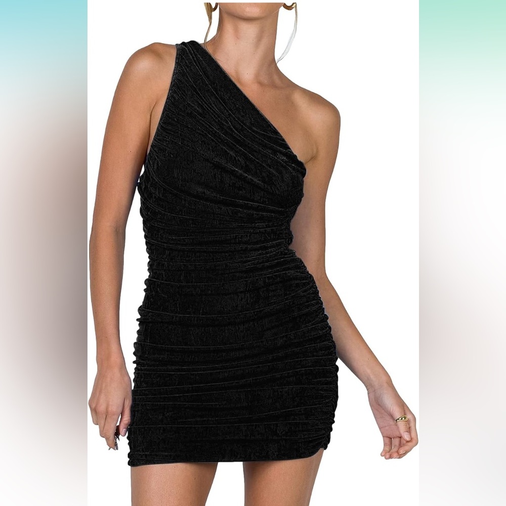 Women’s One Shoulder Ruched Sleeveless Bodycon Mini Dress
